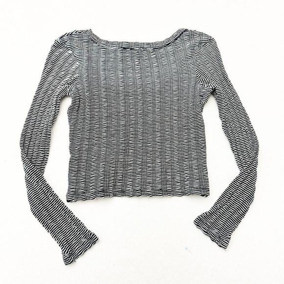 Zara Woven Navy White Striped Long Sleece Top Size S - Picture 3 of 4